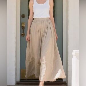 FORE Cream Floaty Flared Maxi Pleated Skirt Pockets Coastal Chic Beach Sz Small